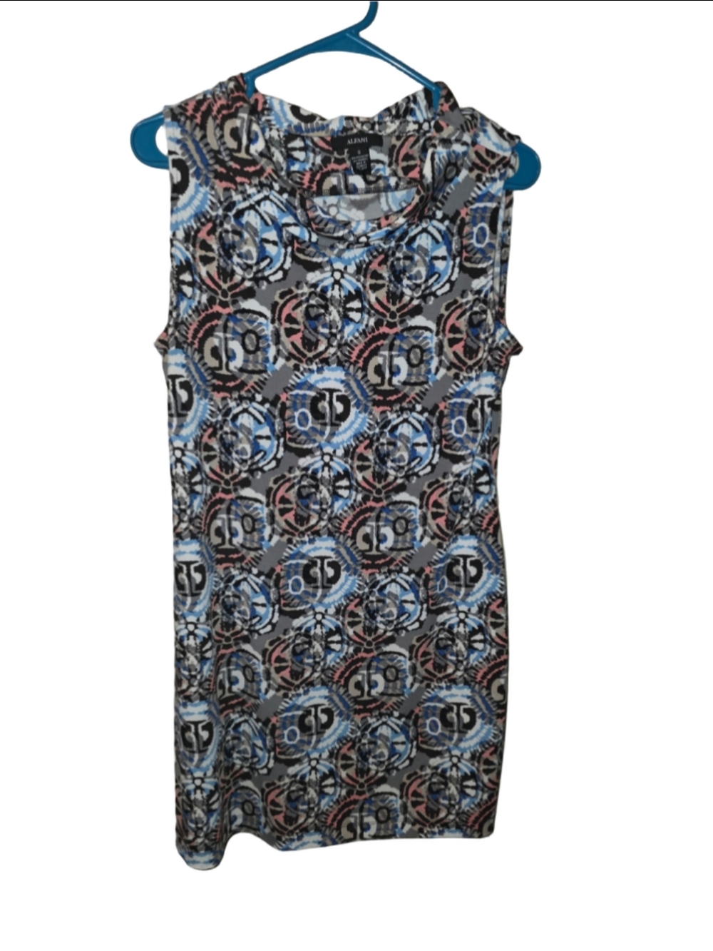 Women's Alfani Mini Dress Size S Grey Blue Patterned Sleeveless rare formal chic
